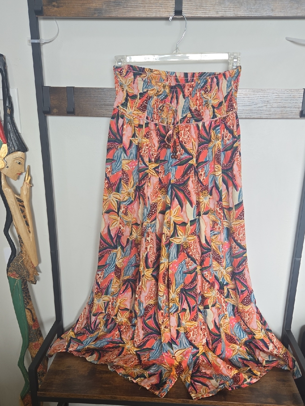 Floral Wide-Leg Jumpsuit Pant in Coral and Teal